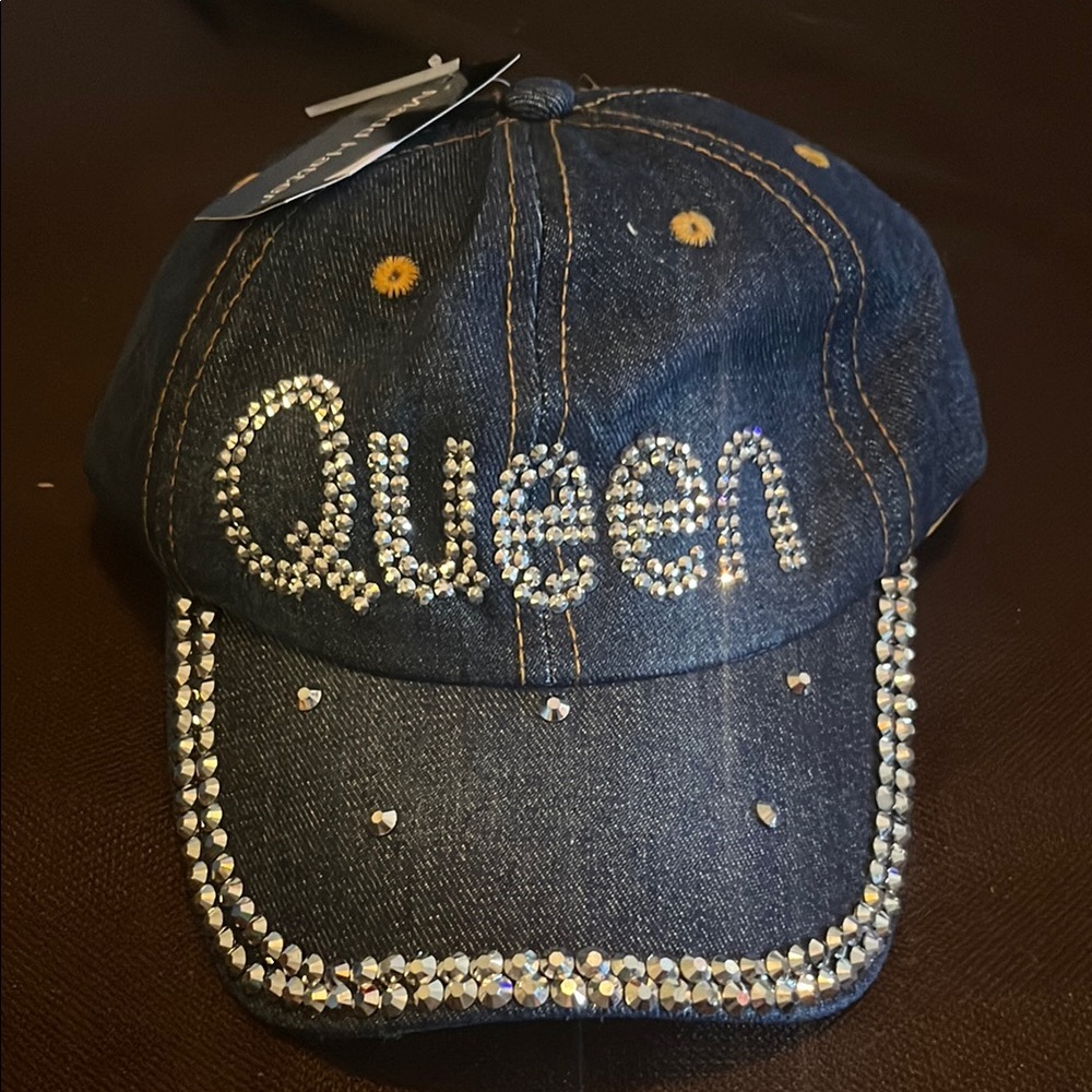 NWT Madd Hatter Denim 'Queen' Rhinestone Cap